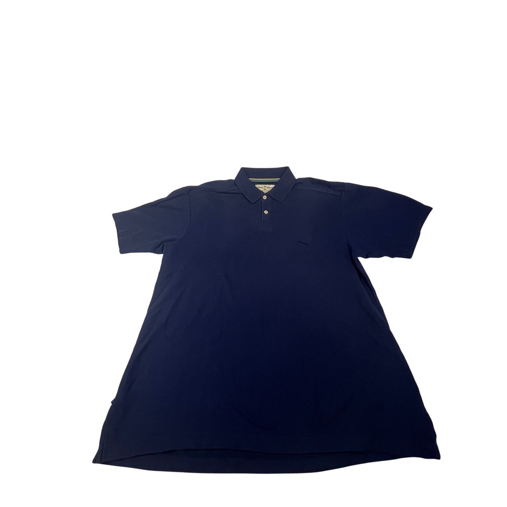 Tommy Bahama Mens Medium Navy Blue Piqué Cotton Blend Short Sleeve Polo Shirt